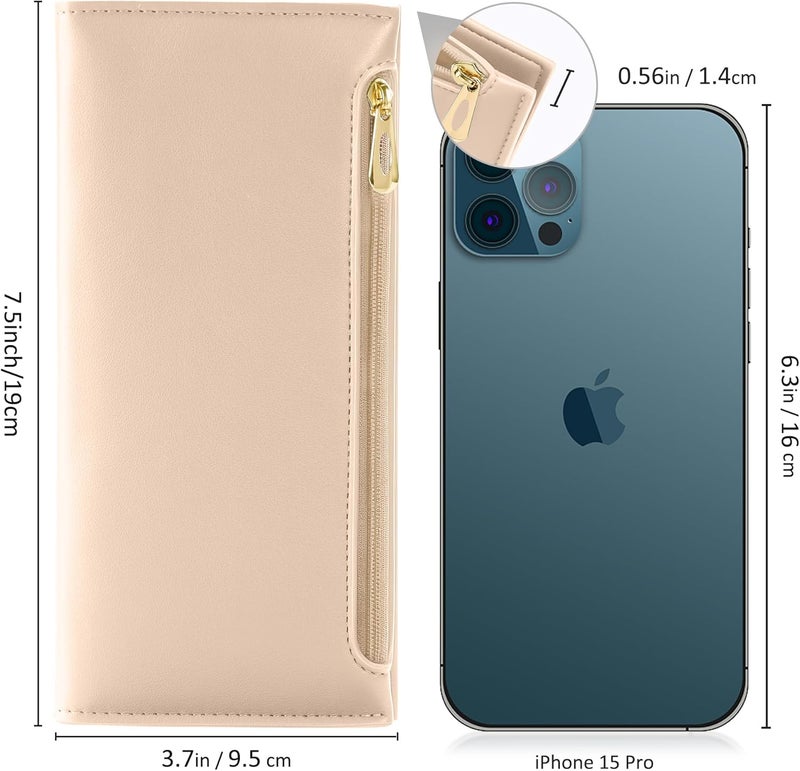 Tipmile Slim Wallet for Women, RFID Blocking Credit Card Holder, Ladies Bifold Wallet with Zipper, Beige - Image 2